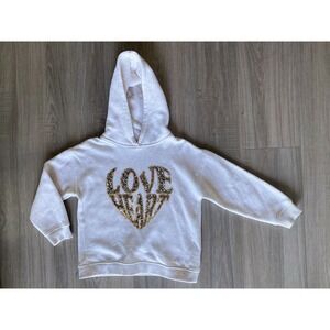 ZARA Girls "Love Heart Gold Sequin Hooded Sweatshirt Beige Cream. Big Girls 7
